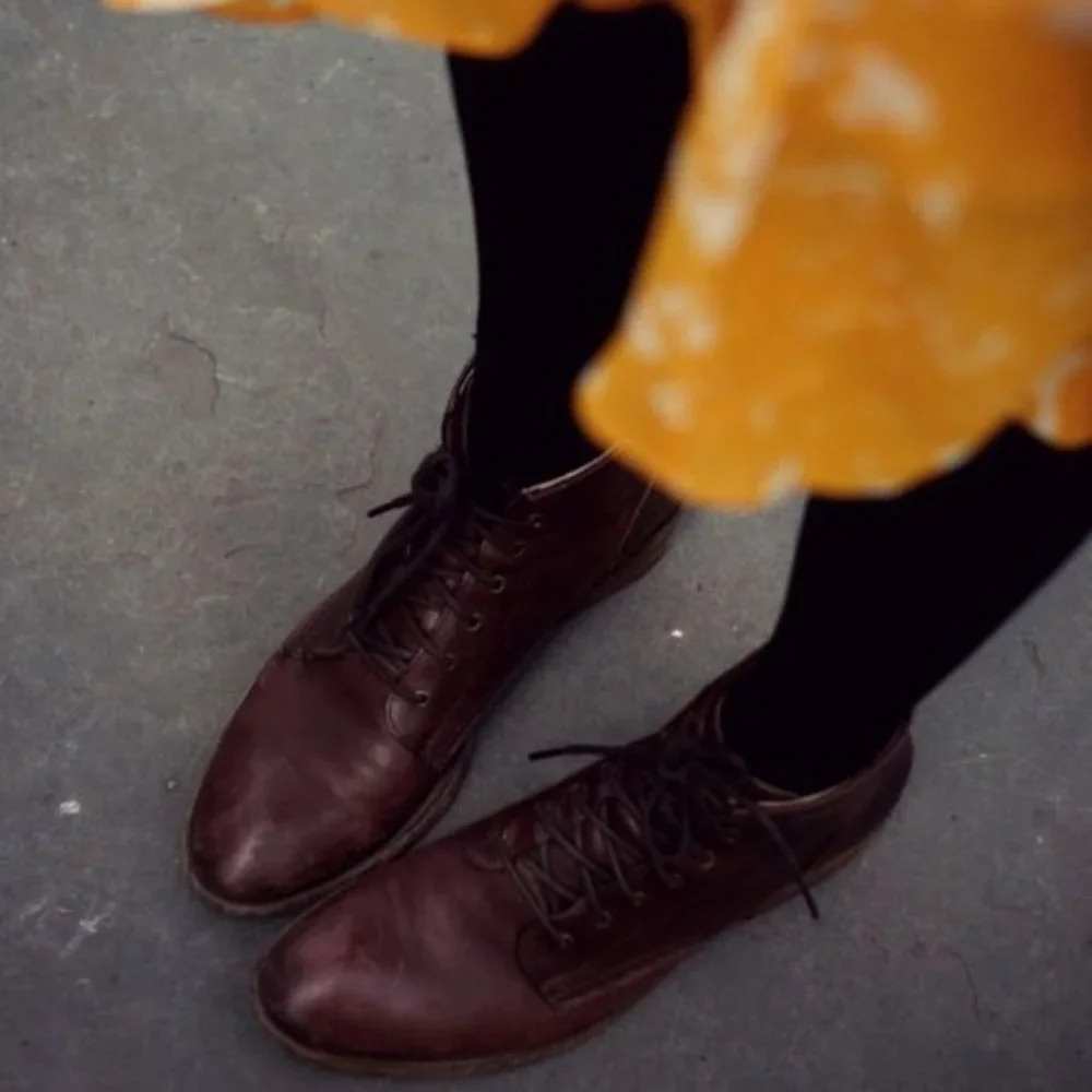 $369 Frye Carson Lace-Up Tan Brown Real Leather Lace Up Pull On Oxford Booties - Picture 7 of 16